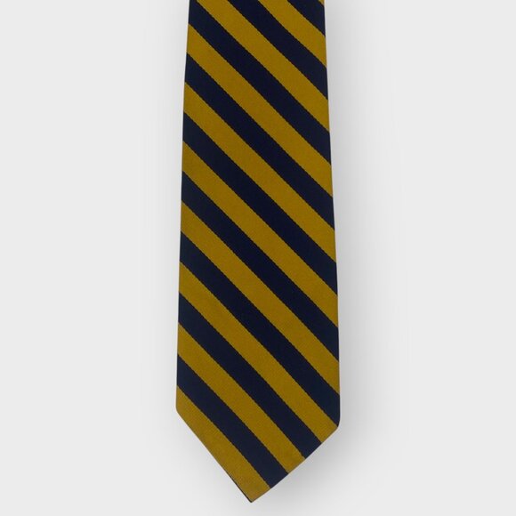 Vintage Prince Consort Golden Clasp Brown Blue Diagonal  Vintage Prince Consort Button Down Repp Tie | Navy Blue Gold Diagonal Stripes